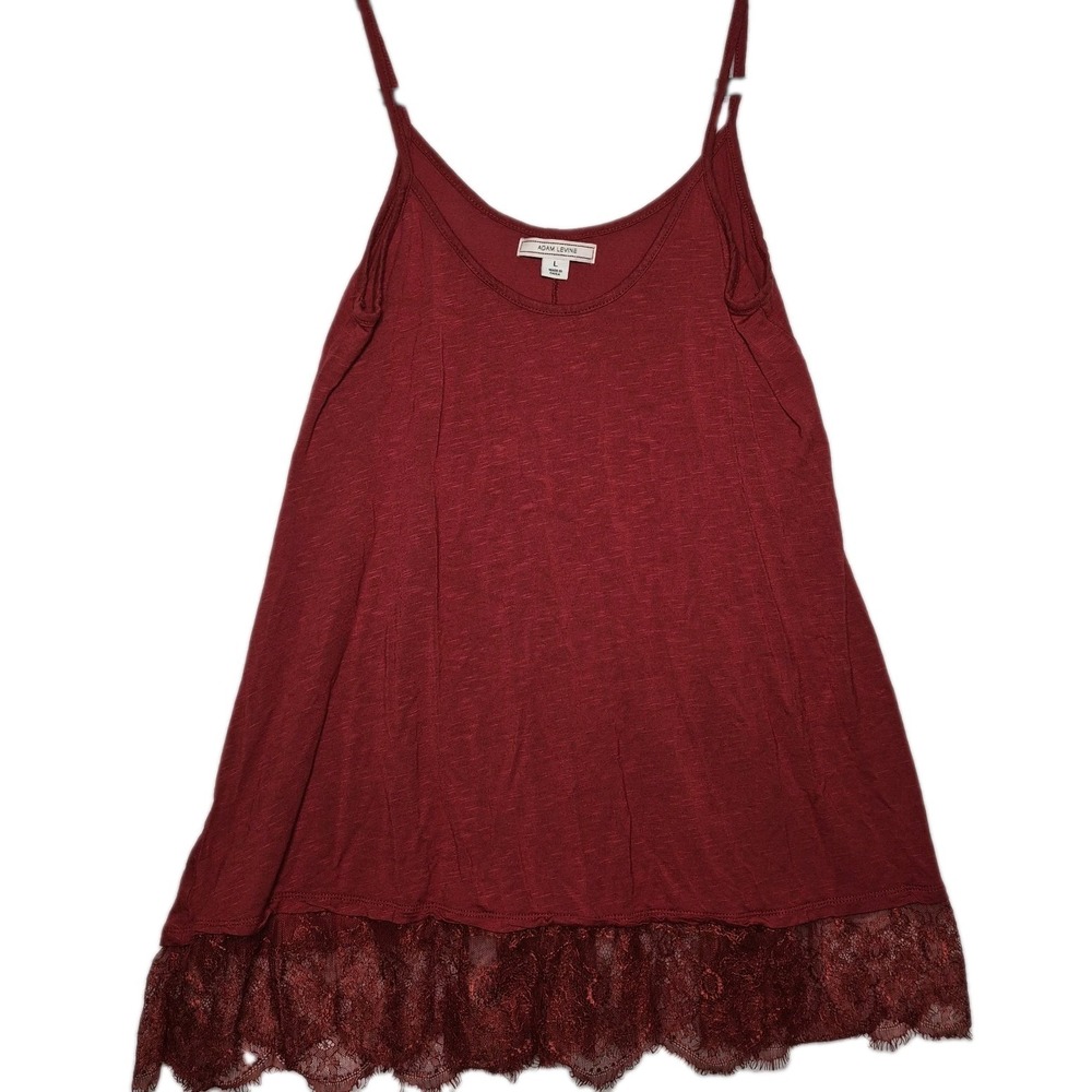 Adam Levine Burgundy Red Lace Hem Trim Loose Fit Tank Top Women's Size L